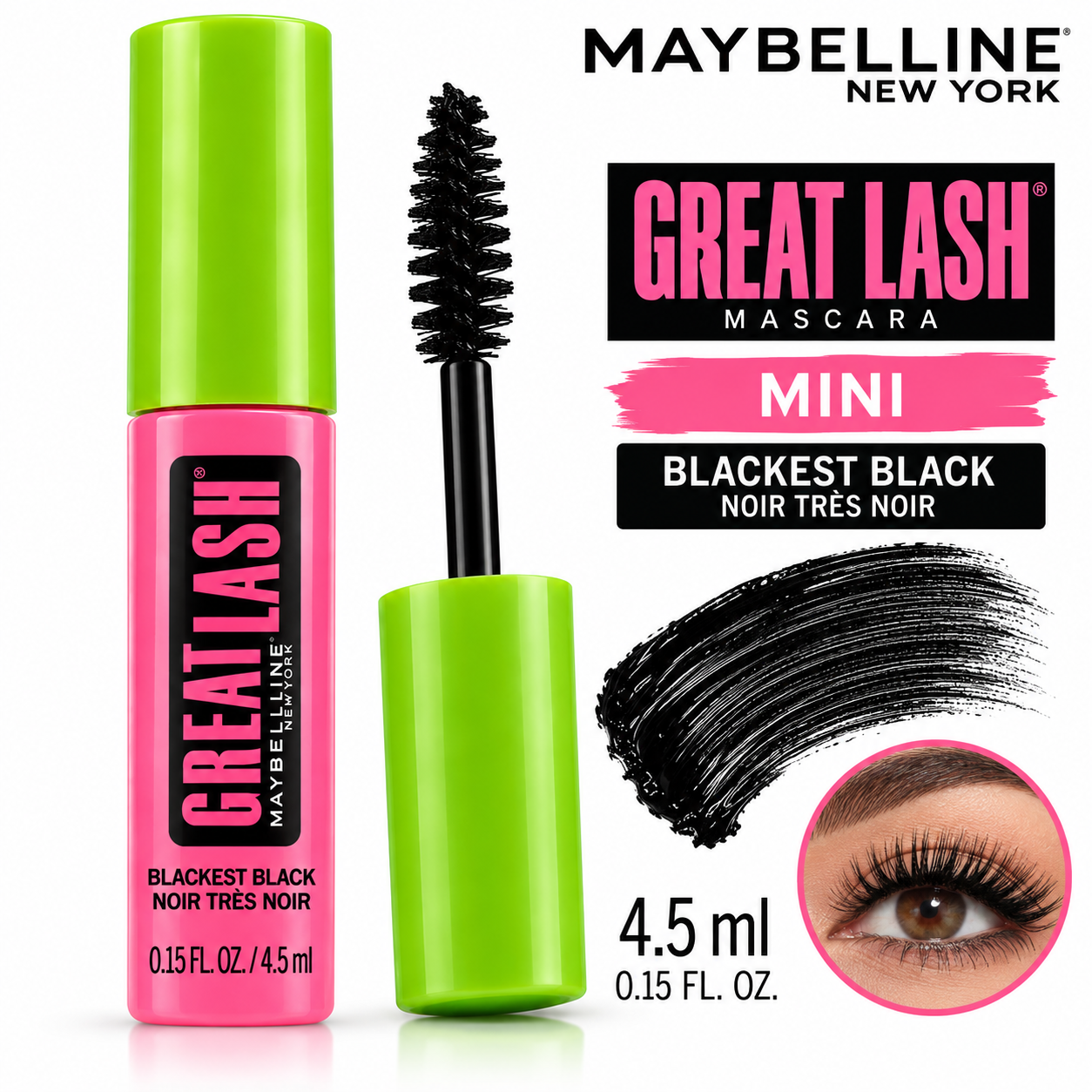 Máscara de Pestañas Maybelline Great Lash Mini – Blackest Black 4.5 ml