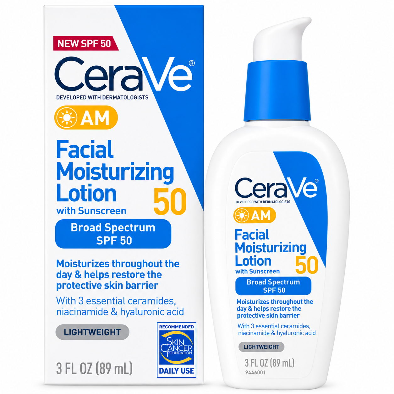 Loción Hidratante Facial AM con Protector Solar SPF 50 – 89 ml